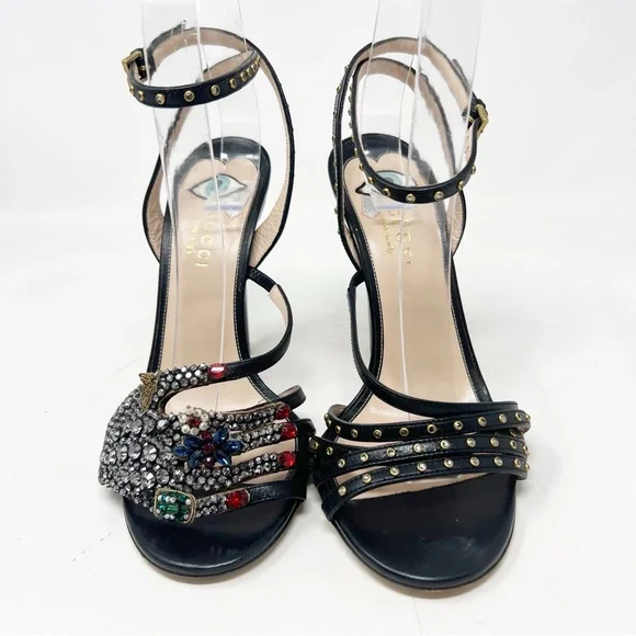 GUCCI WANGY BLACK LEATHER EMBELLISHED PARTY COCKTAIL SANDALS WOMENS SZ 36.5/6.5 - Picture 2 of 10